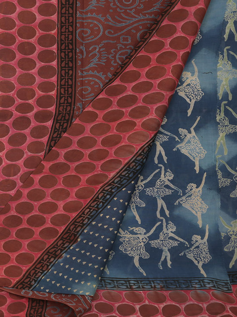 

Pothys Blue & Pink Pure Cotton Printed Saree
