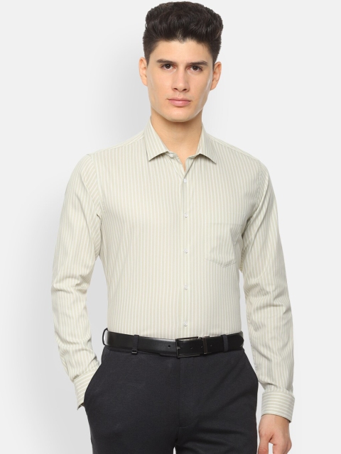 

Van Heusen Men Olive Green & White Slim Fit Striped Formal Shirt