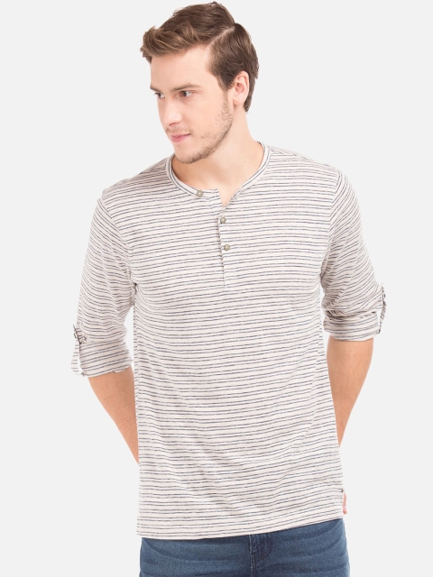 

Cherokee Men Beige Striped Henley Neck T-shirt