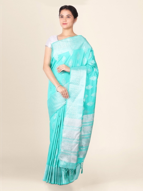 

CLAI WORLD Blue & White Silk Blend Checked Saree