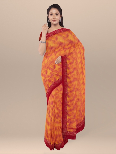 

KLM Fashion Mall Yellow & Red Poly Georgette Printed Saree