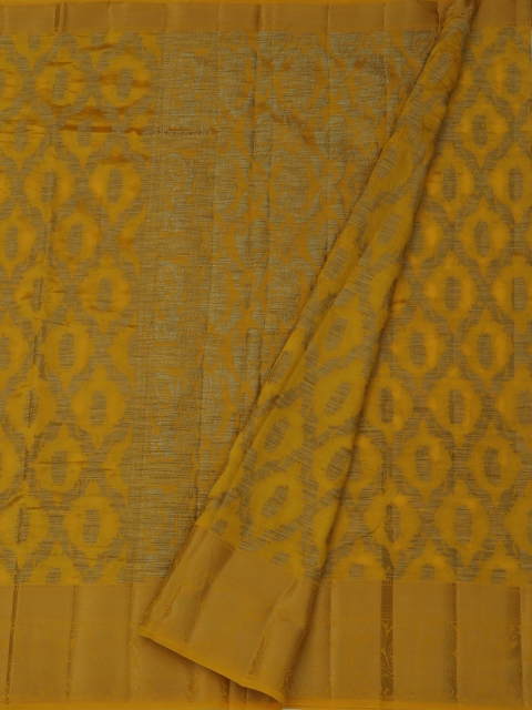 Pothys Yellow Printed Jute Silk Saree