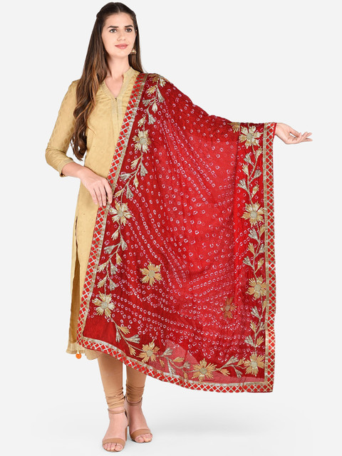 

Cotton Dupatta Bazaar Women Red & Gold-Coloured Gotta Patti Embroidered Cotton Dupatta