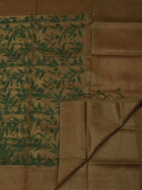 

Pothys Beige & Green Organza Woven Design Saree