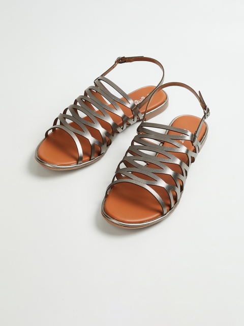 

Ginger by Lifestyle Women Silver-Toned Solid PU Open Toe Flats