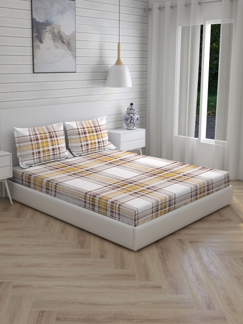 

Boutique Living India Brown & White Checked Double Bedsheet with 2 Pillow Covers