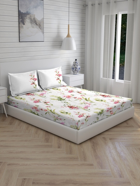 

Boutique Living India White & Green Floral Printed Bedsheet With 2 Pillow Covers
