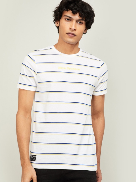 

Bossini Men White & Navy Blue Striped Round Neck T-shirt