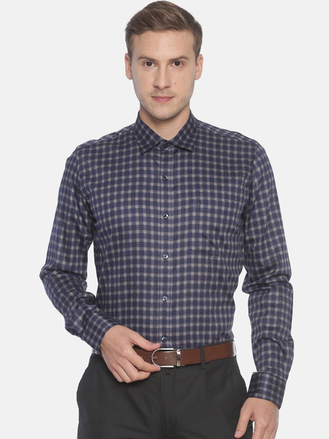 

COUPER & COLL Men Blue & Beige Slim Fit Checked Semiformal Shirt