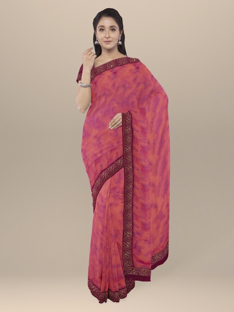 

KLM Fashion Mall Peach & Blue Poly Georgette Printed Saree
