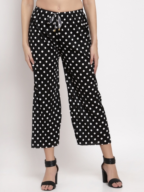

KLOTTHE Women Black & White Polka Dots Printed Straight Fit Cropped Palazzos