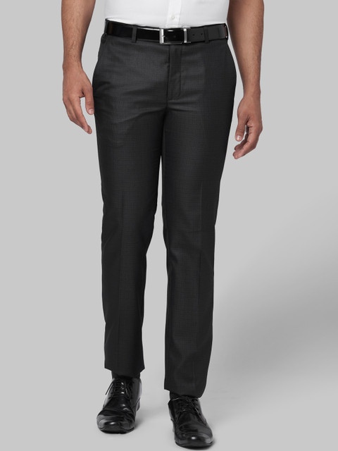 

Park Avenue Men Black Straight Fit Self Design Formal Trousers