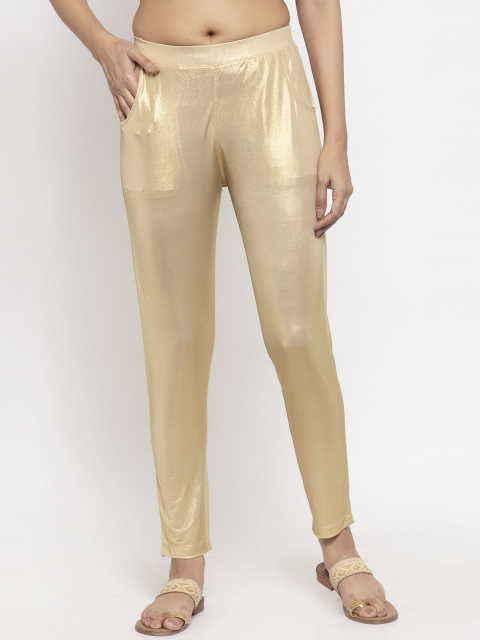 

NEUDIS by Dhrohar Women Golden Solid Lycra Shimmer Ankle Length Kurti Pant, Gold