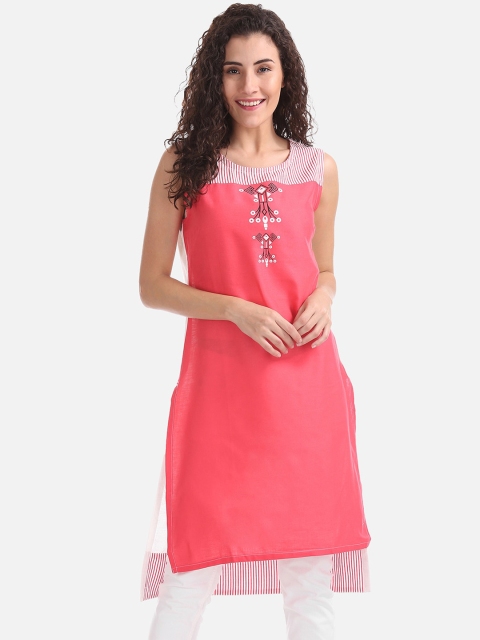 

Karigari Women Peach-Coloured Yoke Design Straight Kurta