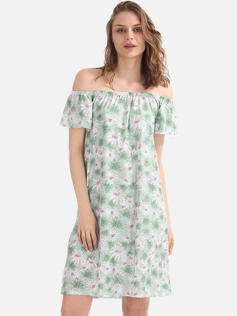 

Cherokee Women Green & White Floral Print A-Line Dress