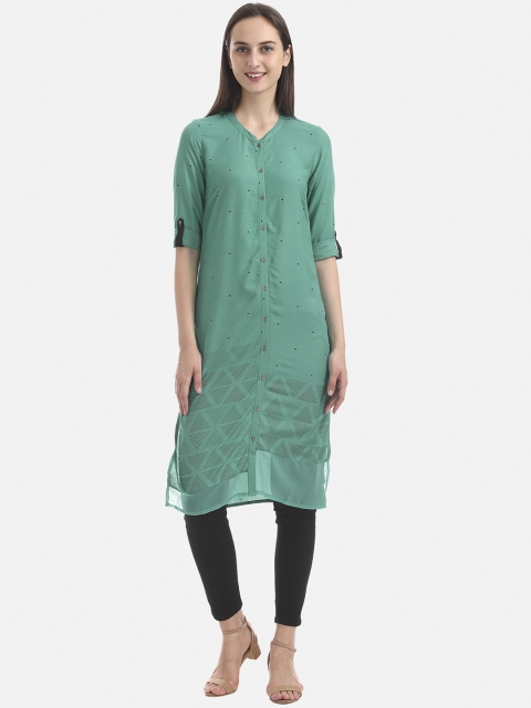 

Karigari Women Green Printed Straight Kurta