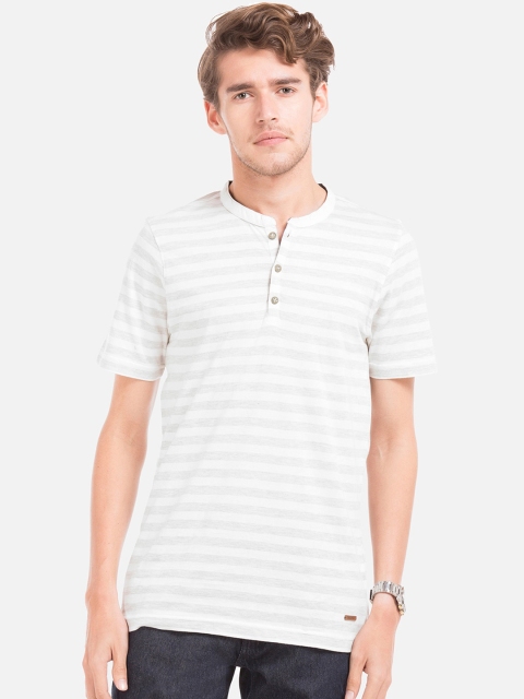 

Cherokee Men Off-White Striped Henley Neck T-shirt