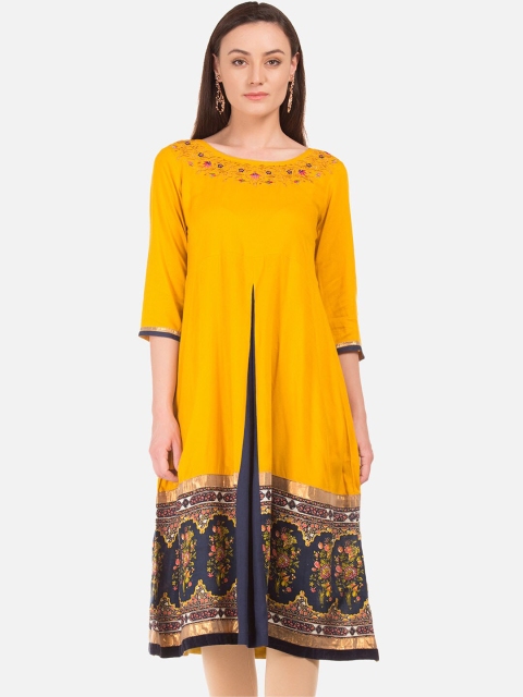 

Karigari Women Yellow Printed A-Line Kurta