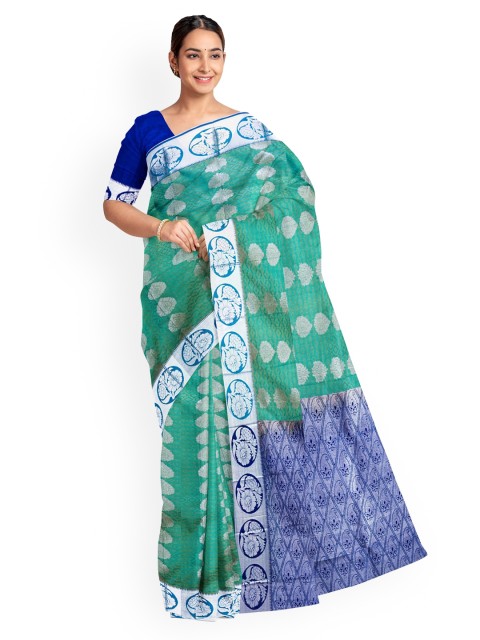

KLM Fashion Mall Green & Blue Art Silk Woven Design Saree