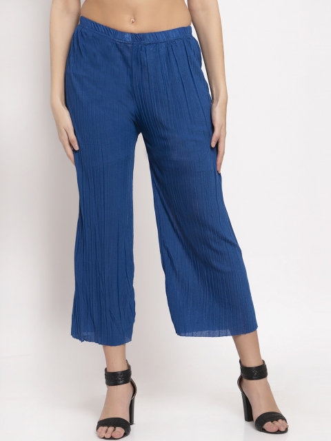 

KLOTTHE Women Blue Solid Straight Fit Cropped Palazzos