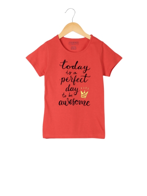Cherokee Girls Red Printed Round Neck T-shirt