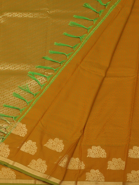 

Pothys Mustard & Gold-Toned Art Silk Woven Design Saree