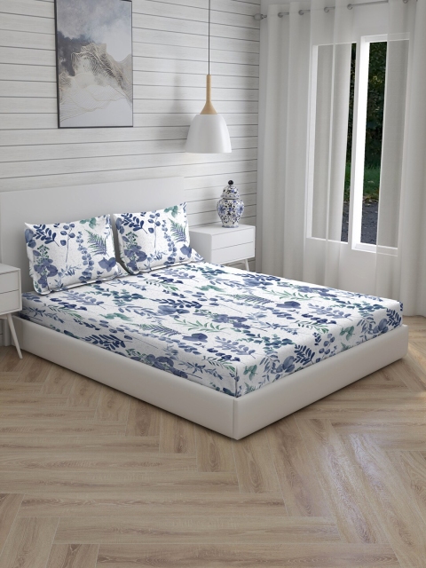 

Boutique Living India Blue & White 200 TC King Bedsheet With 2 Pillow Covers