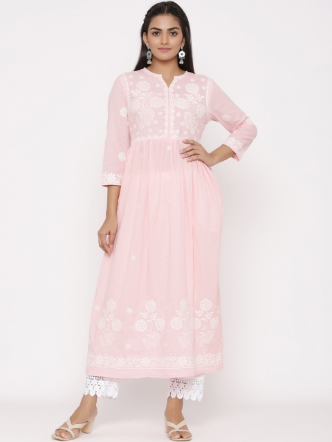 

WomenMagic Women Pink & White Embroidered Kurta with Palazzos
