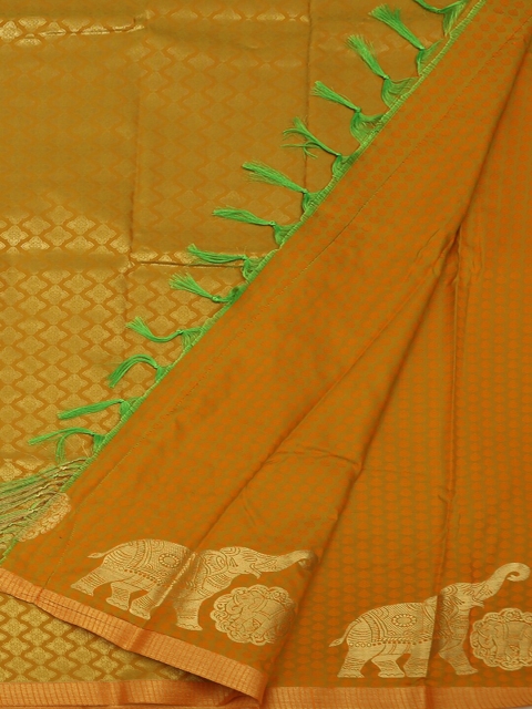 

Pothys Mustard Yellow & Gold-Toned Art Silk Woven Design Saree