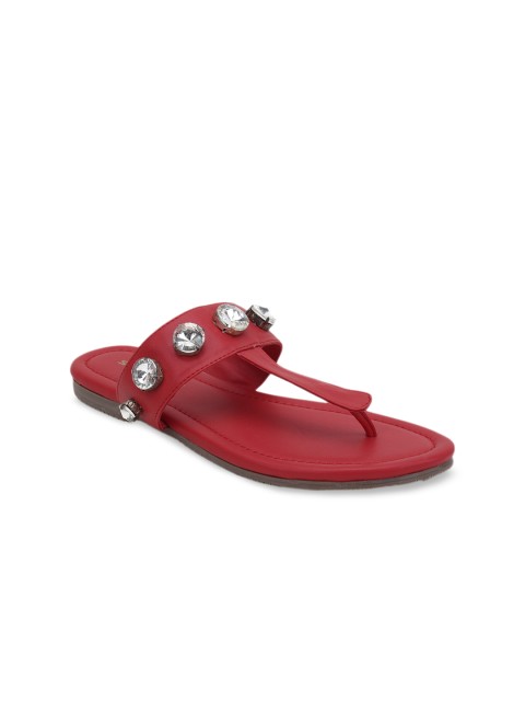 

SCENTRA Women Red Embellished Open Toe Flats