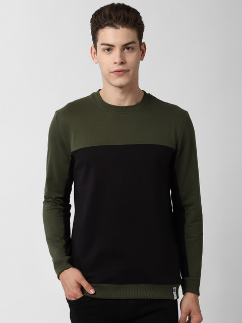 

Peter England Casuals Men Black & Green Colourblocked Sweatshirt