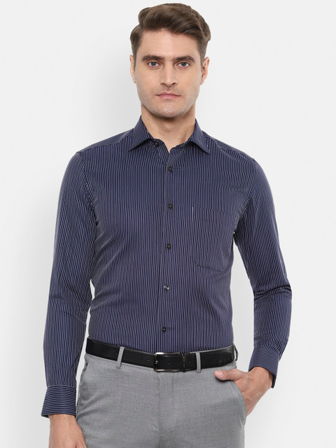 

Louis Philippe Men Navy Blue & White Regular Fit Striped Formal Shirt