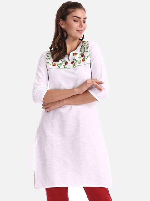 

Karigari Women White Solid A-Line Kurta