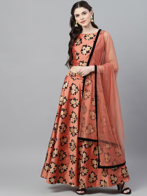 

AKS Couture Rust Orange Ready to Wear Lehenga & Blouse with Dupatta