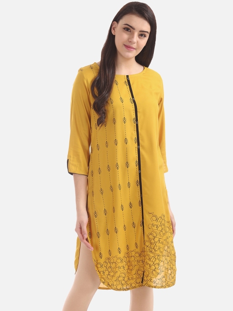 

Karigari Women Yellow Printed A-Line Kurta