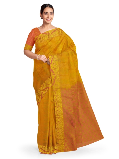 

KLM Fashion Mall Mustard Yellow & Gold-Coloured Art Silk Woven Design Saree