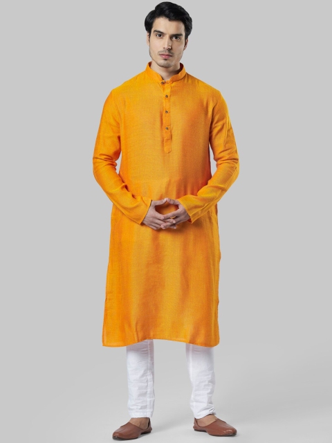 

Ethnix by Raymond Men Orange Woven Design Straight Kurta