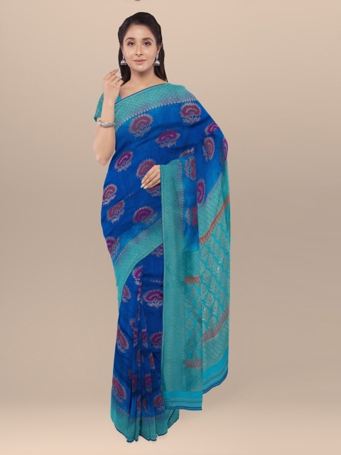 

KLM Fashion Mall Blue & Red Silk Blend Printed Saree