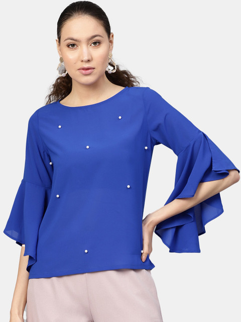 

DIVA WALK EXCLUSIVE Women Blue Embellished Top