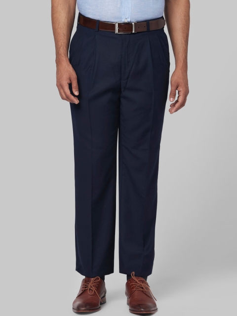 Park Avenue Men Blue Regular Fit Solid Formal Trousers