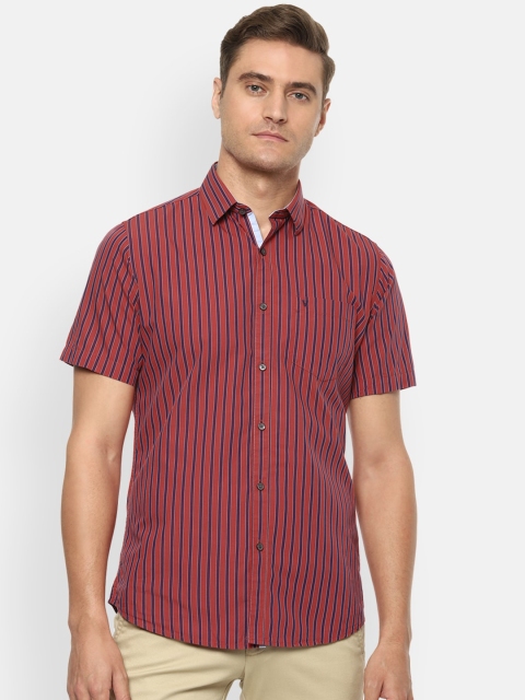 

Van Heusen Sport Men Red & Navy Blue Slim Fit Striped Casual Shirt