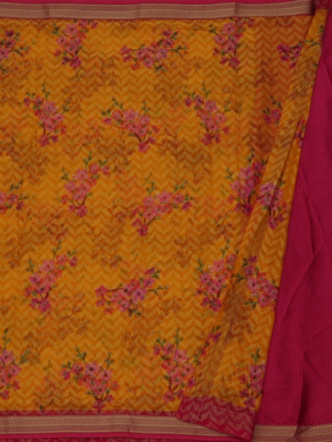 

Pothys Mustard Yellow Printed Poly Georgette Saree