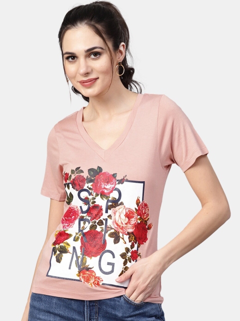 

DIVA WALK EXCLUSIVE Women Pink Printed V-Neck T-shirt