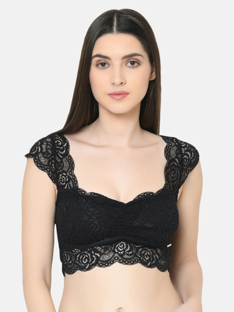 

PRETTYBOLD Black Self Design Non-Wired Lightly Padded Bralette Bra