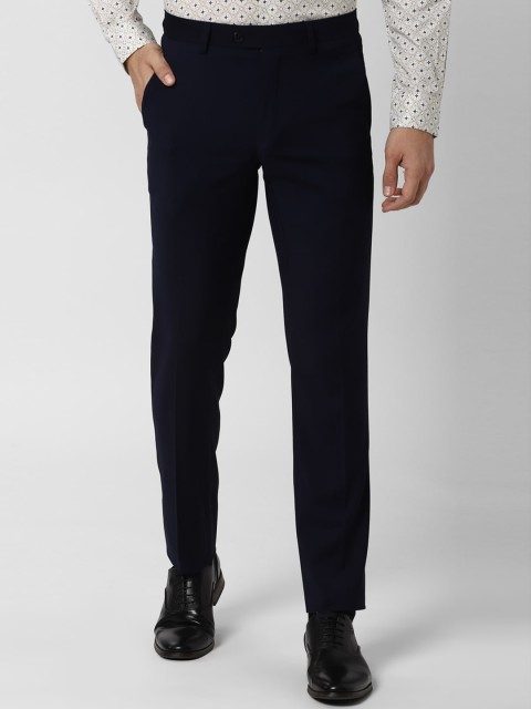 

Peter England Men Navy Blue Slim Fit Solid Formal Trousers