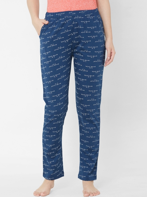 

Sweet Dreams Women Blue Printed Lounge Pants, Navy blue