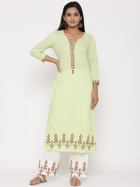

WomenMagic Women Green Embroidered Kurta with Palazzos