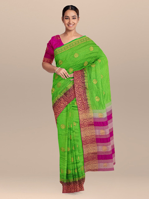 

KLM Fashion Mall Green & Pink Silk Blend Woven Design Saree