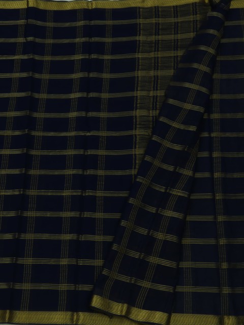 

Pothys Navy Blue Checked Poly Georgette Saree