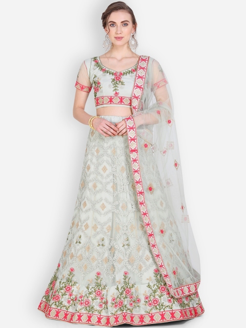 

Mitera Women Grey & Pink Semi-Stitched Lehenga & Unstitched Blouse with Dupatta